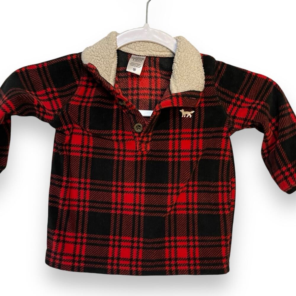 Carter's Henley Fleece Sweater Baby Boy 18 Month Plaid Academia Winter Holiday